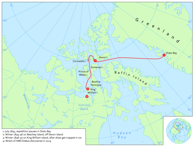 MAP, FRANKLIN EXPEDITION, ARCTIC EXPLORATION